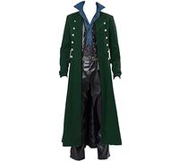 BITSEACOCO Mens Vintage Victorian Steampunk Jacket, Gothic Renaissance Medieval Frock Coat Cosplay Halloween Costume Tailcoat, Green, Medium