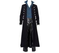 BITSEACOCO Retro Gothic Medieval Jacket Men's Halloween Steampunk Tailcoat Fantasy LARP Cosplay Costumes Trench Coat Outwear, Black, Medium