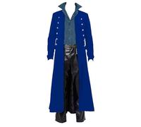 BITSEACOCO Retro Gothic Medieval Jacket Men's Halloween Steampunk Tailcoat Fantasy LARP Cosplay Costumes Trench Coat Outwear, Blue, XL