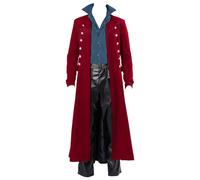 BITSEACOCO Retro Gothic Medieval Jacket Men's Halloween Steampunk Tailcoat Fantasy LARP Cosplay Costumes Trench Coat Outwear, Wine Red, Large