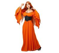 BITSEACOCO Women Renaissance Fairy Chemise Dress Victorian Costumes Halloween Cosplay Medieval Witch Princess Dresses (S,Orange)