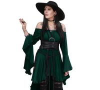 BITSEACOCO Women's Off Shoulder Gothic Witch High Low Dress Victorian Medieval Fairy Dresses Cosplay Halloween Costumes, Green, XXL