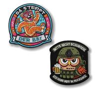 "Bitte Nicht Schubsen-Ich Habe Bier im Rucksack" Tactical Emblem Hook Loop Patche, 2 Pieces, 'Da Steppt der Bär' Embroidery Patches for Baseball Caps, Hats, Jackets, Shirts, Uniform Bags, Backpack