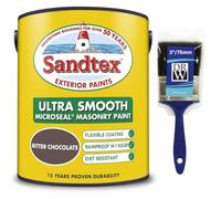 Bitter Chocolate Microseal Smooth Masonry Paint 5L+3" Brush | Exterior Wall Paint for Brick Render Concrete and Stone | Long Lasting Weather Protection | Smooth Matt Masonry Finish for Exterior Walls