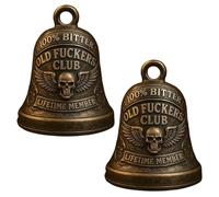 Bitter Old Fuckers Club Biker Bell, Bronze Winged Skull Guardian Bell for Motorcycles, Funny Edgy Bell Pendant, Rebellious Gag Gift for Bikers, Men & Women Rider Protection Charm (2PCS)