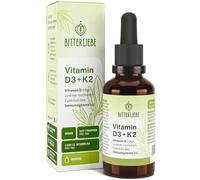 BitterLiebe Vitamin D3 K2 Drops High Strength, Vegan - with K2 MK7 and Highly Bioavailable Vitamin D3 - for Strong Bones, Normal Immune System * - 50 ml
