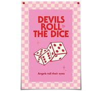 Bittiler Pink Retro Devils Roll The Dice Posters Angels roll their eyes Lucky Number6Canvas Wall Art Prints colorful Cute Funky Girl Wall Decor Aesthetic Dormitory Bedroom Painting 12x16in Unframed