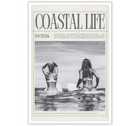 Bittiler Retro Coastal Life Surfing Poster Magazine Cover Cowgirl Wall Art Black And White Flirty Woman Beachy Newspaper Prints Painting For Home Bedroom Dorm Wall Decor 12x16in Unframed