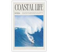 Bittiler Retro Surfing Newspaper Poster Summer Coastal Life Magazine Wall Art Surfing Enthusiasts Ocean Tropical Seascape Prints Painting For Home Bedroom Dorm Wall Decor 12x16in Unframed