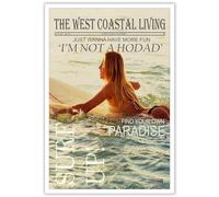 Bittiler The West Coastal Living Poster Holiday Travel Seascape Surfer Sports Woman Surfing Art Tropical Ocean Wave Beach Seaside Photography Prints For Home Bedroom Dorm Wall Decor 12x16in Unframed