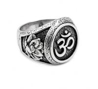Bittrend Jewels Anti-Tarnish Brass Om Ring for Men | Oxidized Silver Lotus Signet Band (US Size 10.25)
