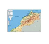 BITTU World Map Poster Physical Map of Morocco Decorative Painting Canvas Wall And Art Picture Family Bedroom Decor 12x18inch(30x45cm)