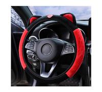 Bittwee Car Steering Wheel Cover, Fluffy Soft Plush for Winter Warm, Cute Steering Wheel Protector with Kitty Cat Ears, Universal 15 Inch, Elastic & Anti-Slip, Lovely Decor Car Accessories (Black/Red)