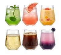 BITUSIC Set of 6 460ml Ribbed Highball Wine Glasses, Origami Style Clear Drinking Glasses for Water, Cocktails and Juice, Vintage Ripple Tumblers for Everyday Use, Dinner Parties