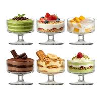 BITUSIC Set of 6 Dessert Glass Bowls, 180 ml Footed Dessert Cups for Ice Cream, Pudding and Trifle, Clear Ribbed Thick Glass Ice Cream Bowls for Yogurt and Fruit