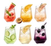 BITUSIC Set of 6 Ribbed Highball Glasses, 460 ml Origami-Style Clear Tumblers, Drinking Glasses for Water, Juice, Wine and Cocktails for Daily Use & Dinner Parties
