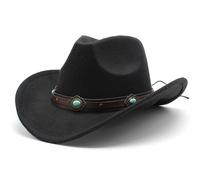 BITUSIC Women's Western Cowboy Hat Vintage Wide Brim Soft Wool Hat with Belt Buckle Breathable, Sunproof, Stylish Cowgirl Hat Black