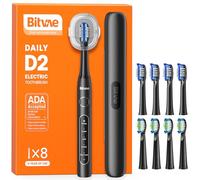 Bitvae D2 Ultrasonic Electric Toothbrush for Adults and Kids, Electric Toothbrush with Rechargeable Power, 8 Toothbrush Heads and 5 Modes, Black