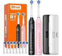 Bitvae Rotating Electric Toothbrush 2 Packs for Adults and Kids with Travel Case, Gifts for Men/Women, 5 Modes Rechargeable Power Toothbrush with 8 Brush Heads, Black & Pink, R1