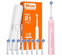 Bitvae Rotating Electric Toothbrush with 8 Brush Heads for Adults and Kids, Travel Case, 5 Modes Rechargeable Power Toothbrush with 2-Minute Smart Timer, 60-Day Battery Life, Pink