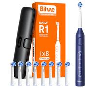 Bitvae Rotating Electric Toothbrush with 8 Brush Heads for Adults and Kids, Travel Case, 5 Modes Rechargeable Power Toothbrush with 2-Minute Smart Timer, 60-Day Battery Life, Dark Blue