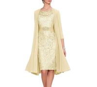 BITYIO Petite Mother of Bride Dresses with Jacket Chiffon Mother of The Groom Dress Tea Length Laces Formal Evening Gowns Champagne