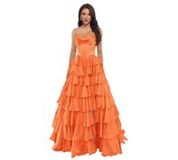 BITYIO Tiered Corset Prom Dresses for Women 2026 with Slit Ruffle Chiffon Satin Long Formal Evening Gown Orange