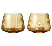 BITZ Kusintha Glass Tea Light Holder, Tea Light Glasses, Glass Decoration, Table Decoration, Set of 2, Height 7.5 cm, Amber