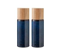 BITZ Salt and Pepper Mill Set of 2 Stoneware Spice Mill (Salt Mill + Pepper Mill) 6.5" Tall Blue