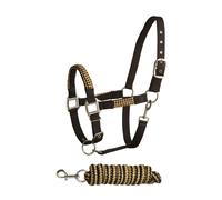 Bitz Soft Handle Two Tone Headcollar and Lead Rope Set Black/Gold - Full
