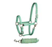 Bitz Two Tone Horse Headcollar And Leadrope Set Aqua Blue/lime Green (Pony)
