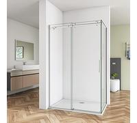 Biubiubath 1000mm Frameless Sliding Shower Enclosure Door 1950 Glass 800mm Side Panel Screen Cubicle and 1000x800mm Tray