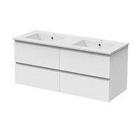 Biubiubath 1200mm Bathroom Sink Unit with Basin High Gloss White 2 Soft Close Drawers Wall Mounted Bathroom Suite with Vanity Unit