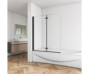 Biubiubath 1200x1400mm Matt Black Aluminum Hinge 2 Folding Bath Shower Screen Panel