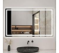 Biubiubath 1200x700mm Bluetooth Bathroom LED Mirror with Shaver Socket and 2 USB Ports Dimmable 3 Colour with Demister Pad Touch Sensor Wall Switch Control Lights Vertical Horizontal
