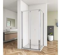 Biubiubath 700mm Bathroom Walk in Frame Bi Fold Shower Enclosure Shower 900mm Side Panel Door and 900x700mm Stone Tray