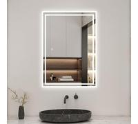Biubiubath 800x600mm LED Bathroom Mirror with Shaver Socket and 2 USB Ports Dimmable 3 Colour with Demister Pad Touch Sensor Wall Switch Control Lights