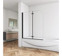 Biubiubath 900x1400mm Matt Black Aluminum Hinge 2 Folding Bath Shower Screen Panel