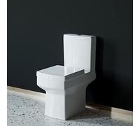 Biubiubath Close Coupled Toilet White Ceramic Square Modern Bathroom Pan & Seat WC Bathroom