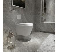 Biubiubath Modern Bathroom Round Ceramic Rimless Wall Hung Toilet Soft Close Seat WC Pan -375