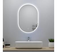 Biubiubath Oval Bathroom Mirror with LED Lights,50 * 70cm Wall Mounted Vanity Mirror Dimmable 3 Colors and Demister Pad,HD Tempered Glass,IP44,Horizontal/Vertical