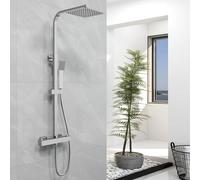 Biubiubath Thermostatic Shower Mixer, Anti-Scald Exposed Mixer Shower,Height Adjustable Riser Rail Kit, Square Handheld & 8 inches (200mm) Overhead Rainfall Shower,Chrome Silver