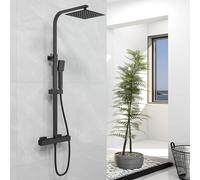 Biubiubath Thermostatic Shower Mixer Set, Anti-Scald Exposed Mixer Shower Valve,Height Adjustable Riser Rail Kit, Square Handheld & 8 inches (200mm) Overhead Rainfall Shower,Matt Black