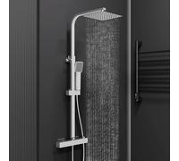 Biubiubath Thermostatic Shower Mixer Set | Dual Rainfall Shower Heads & Hose | Wall Mounted Bar Mixer Shower Chrome Finish | Adjustable Shower Riser Rail Kit (Chrome)