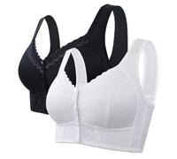 BIUBIULOVE Moona Bra for Senior,Moona Bra - Front Closure Breathable Bra for Seniors,Moona Bra for Older Women No Underwire,Comfortable & Convenient Bra (White+Black,46/105)