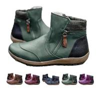 BIUBIULOVE Premium Zipper Orthopedic Waterproof Boots,2024 New Arch Support Boots Fashion Side Zipper Vintage Retro Ankle Booties,Comfortable Slip on Flat Low Heel Boots Fall Boots (Green,EU38)