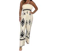 BIUBIULOVE Spring 2024 Tube Top Suspender Jumpsuit,Tube Top Suspender Jumpsuit,Sleeveless Printed Loose Wide Leg Pant Rompers (off white,XL)