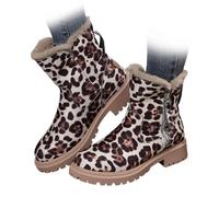 BIUBIULOVE Women's Fashionable Patched Design Zipper Boots,Women's Ankle Boots Flat Booties,Womens Winter Snow Boots,Warm Plush Lined Waterproof Slip On Outdoor Shoes (Leopard Print,8)