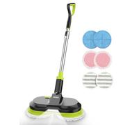 BIUBLE Cordless Electric Mop, Dual Spin Floor Cleaning Mop with LED Headlight/Stand-Free/Water Sprayer,Handheld Polisher Scrubber with 300 ML Water Tank for Multi Floors