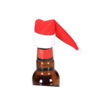 BIUDECO 10pcs Christmas Hat Shape Wine Bottle Covers Reusable Stoppers for Cava Sparkling Wine Festive Holiday Table Decoration Party Gift